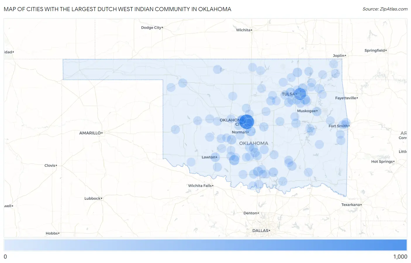 Cities with the Largest Dutch West Indian Community in Oklahoma Map