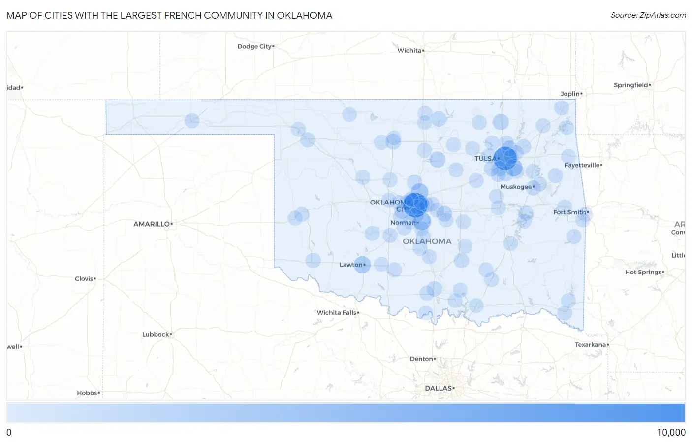 Cities with the Largest French Community in Oklahoma Map
