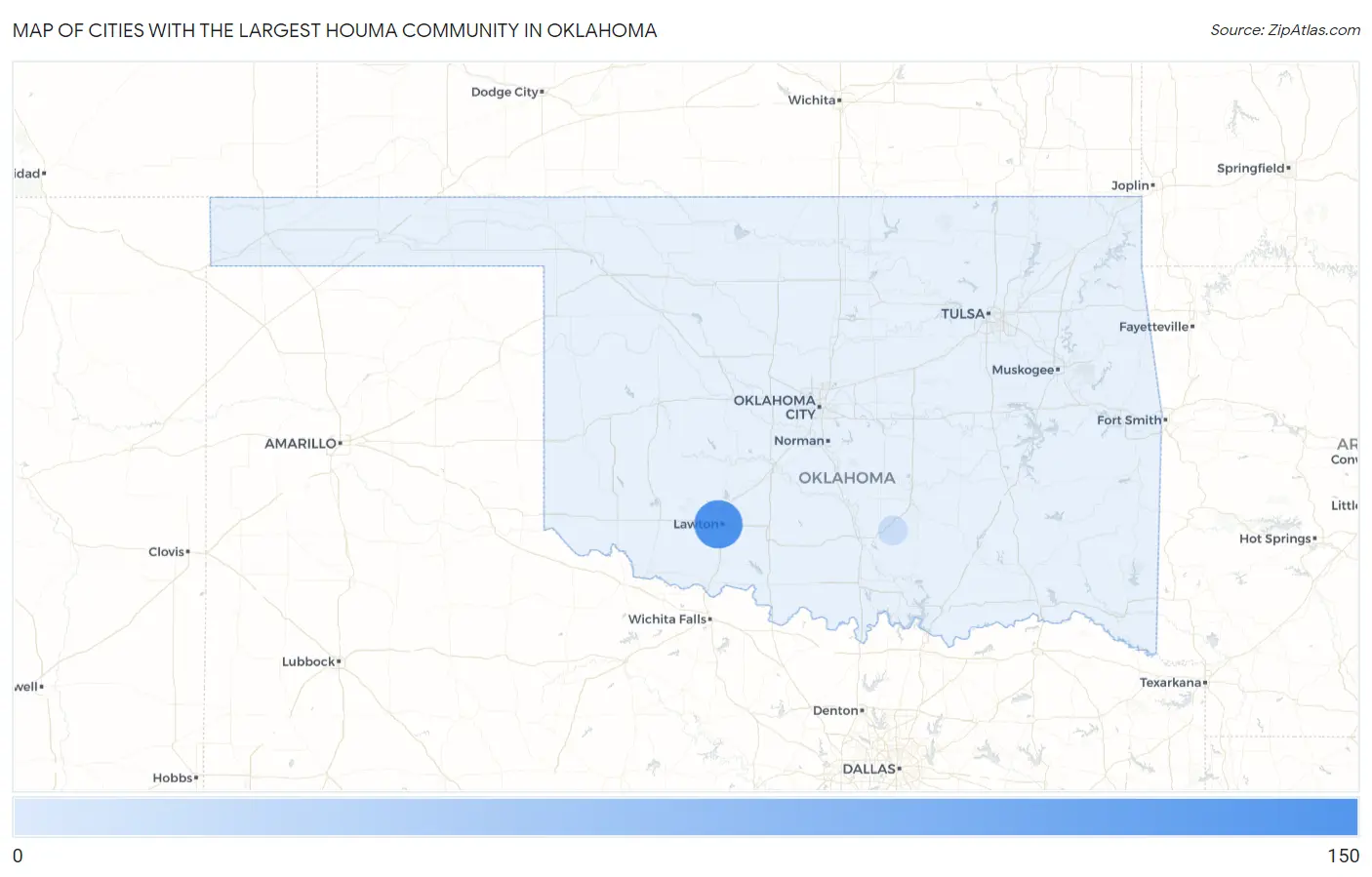 Cities with the Largest Houma Community in Oklahoma Map