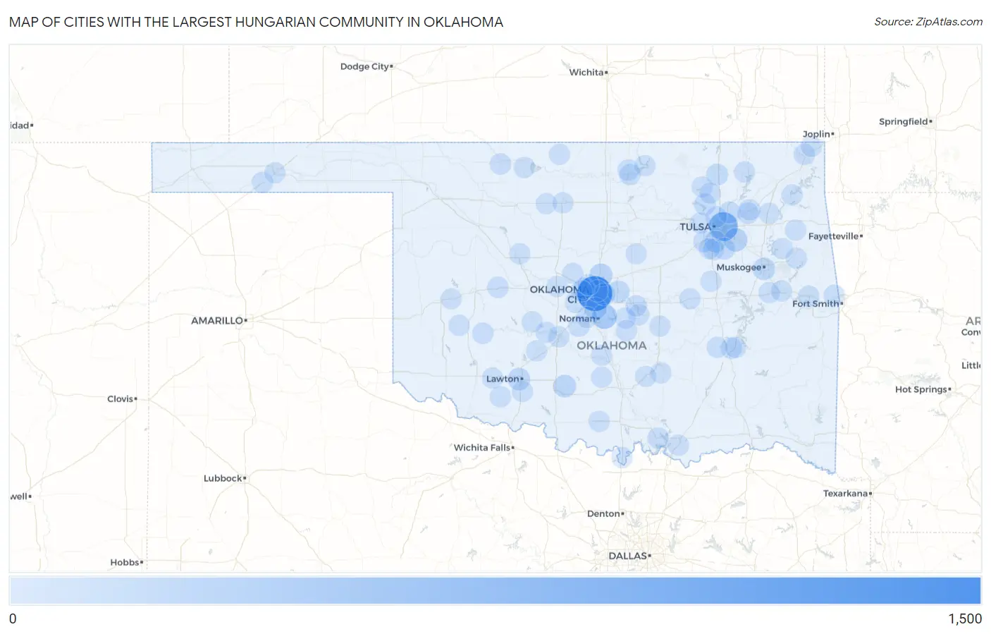 Cities with the Largest Hungarian Community in Oklahoma Map