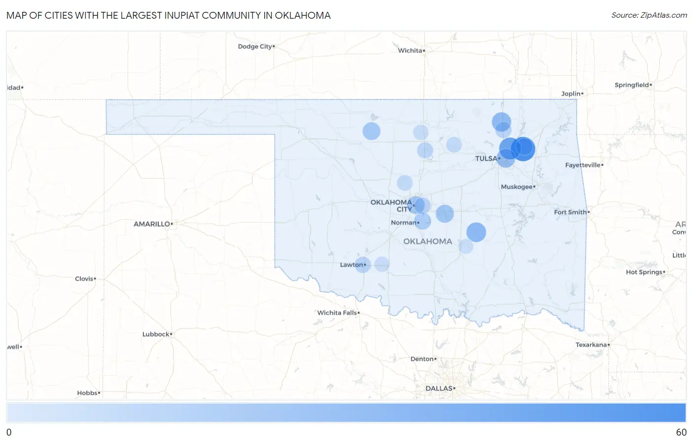 Cities with the Largest Inupiat Community in Oklahoma Map