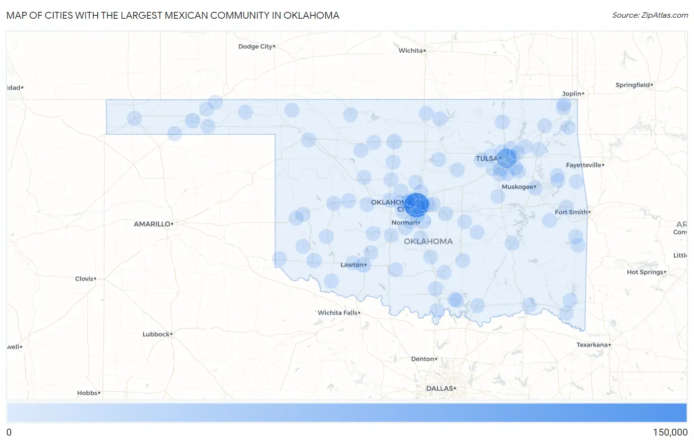 Cities with the Largest Mexican Community in Oklahoma Map