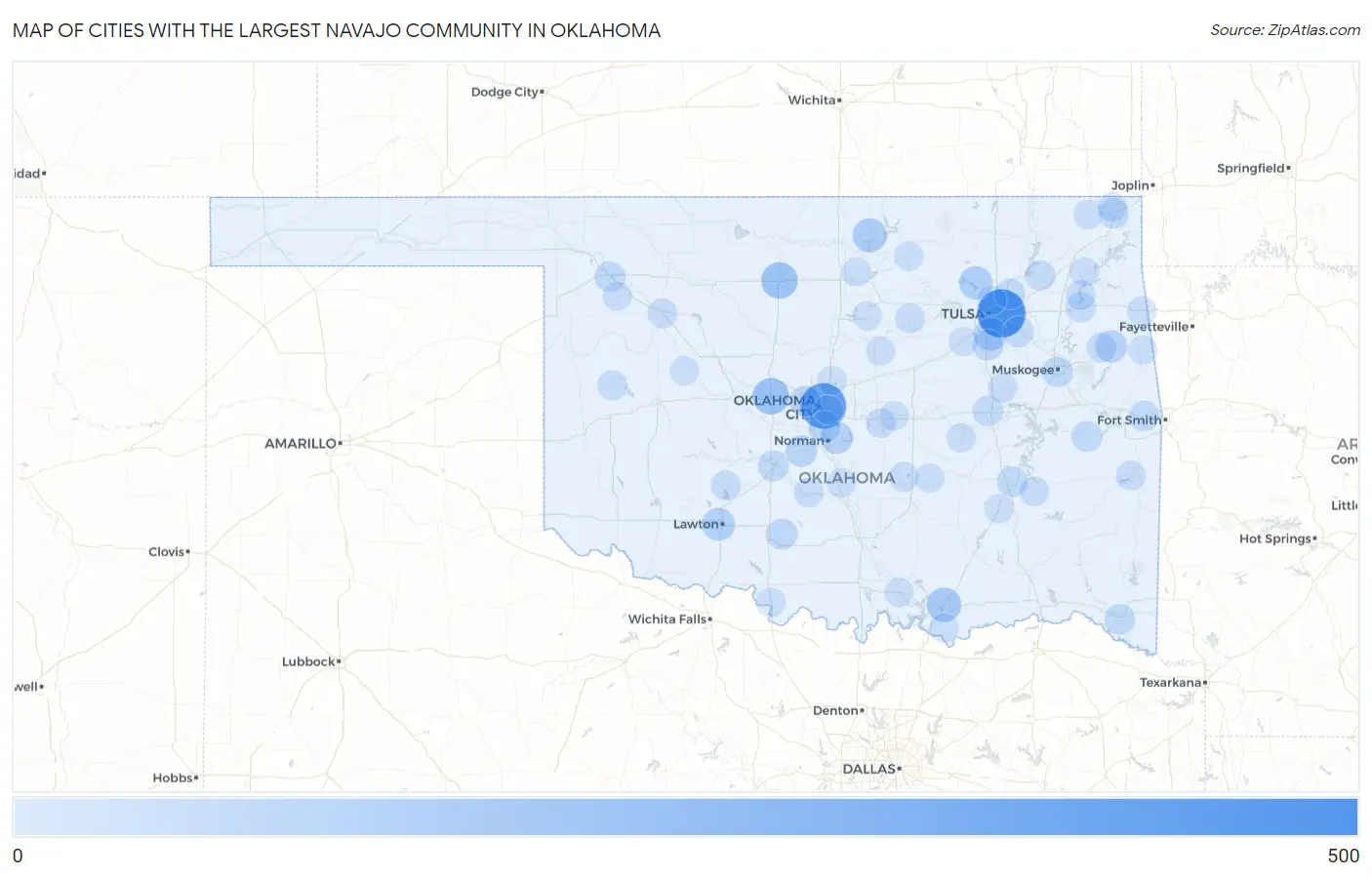 Cities with the Largest Navajo Community in Oklahoma Map