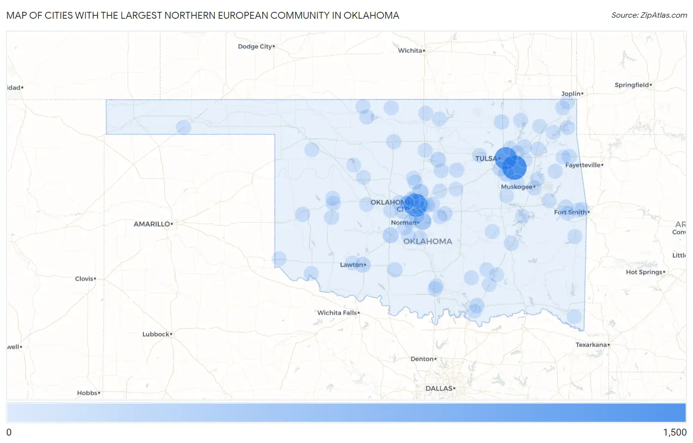 Cities with the Largest Northern European Community in Oklahoma Map