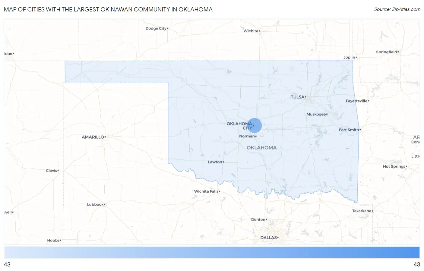 Cities with the Largest Okinawan Community in Oklahoma Map