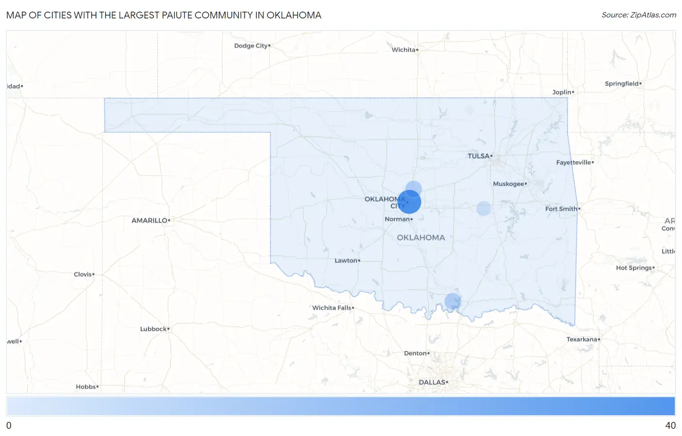 Cities with the Largest Paiute Community in Oklahoma Map
