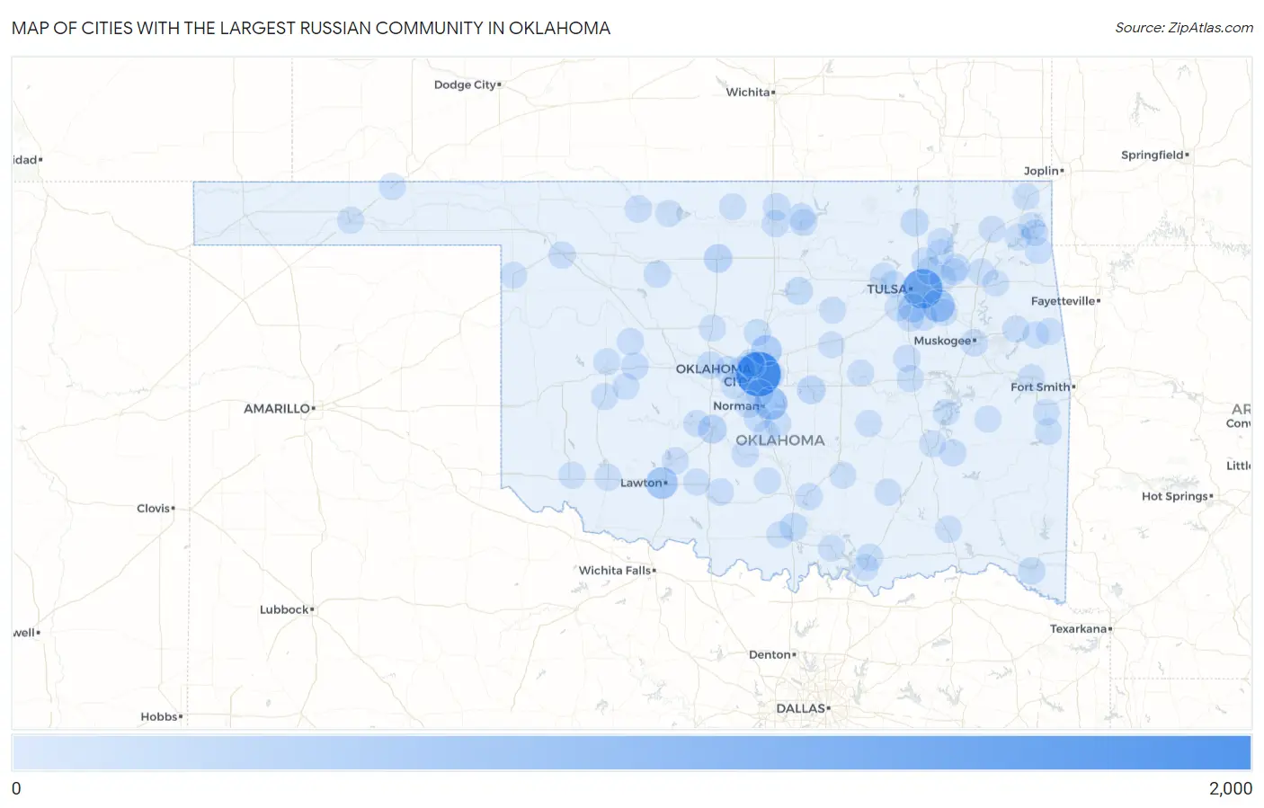 Cities with the Largest Russian Community in Oklahoma Map