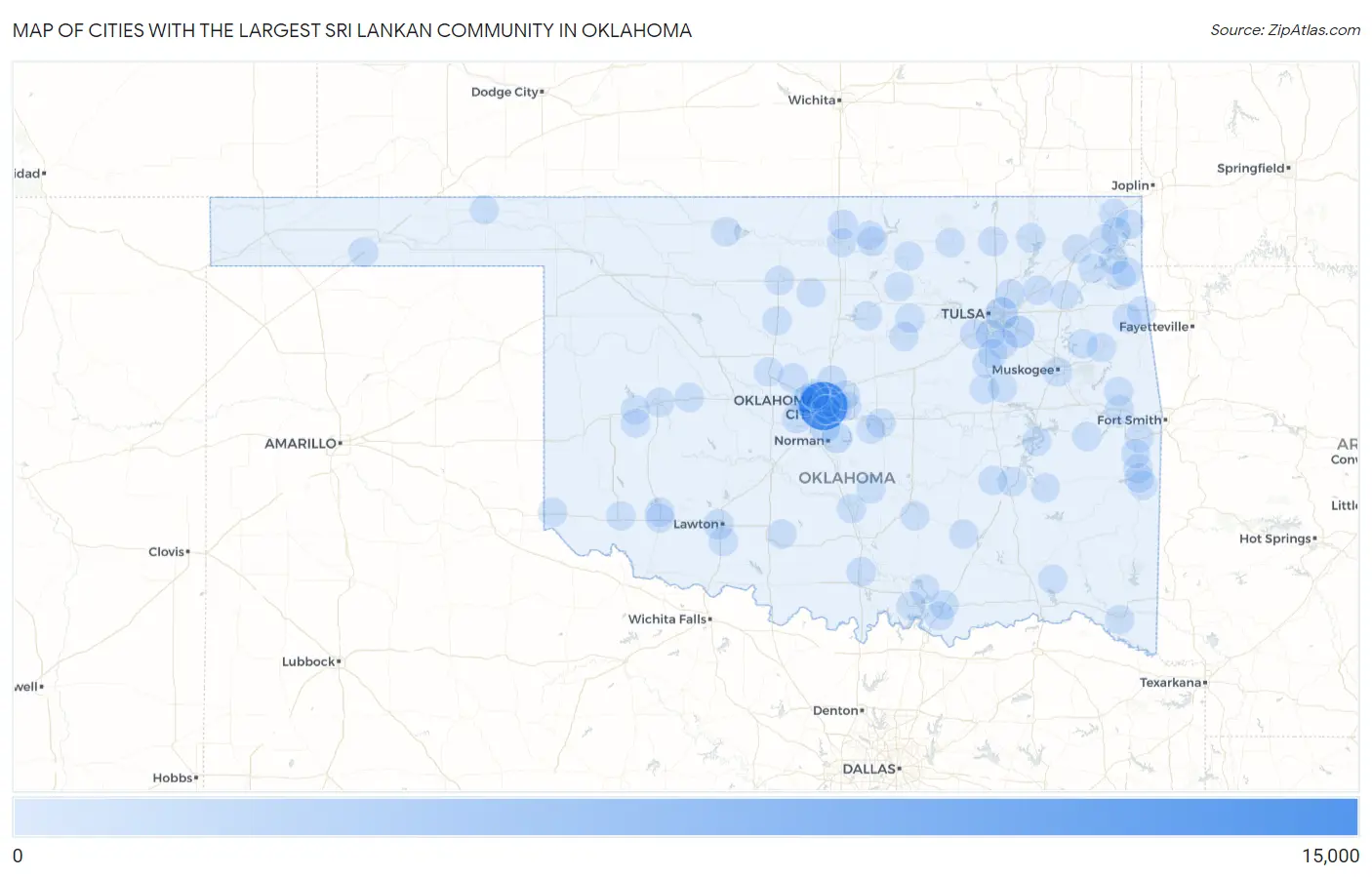 Cities with the Largest Sri Lankan Community in Oklahoma Map