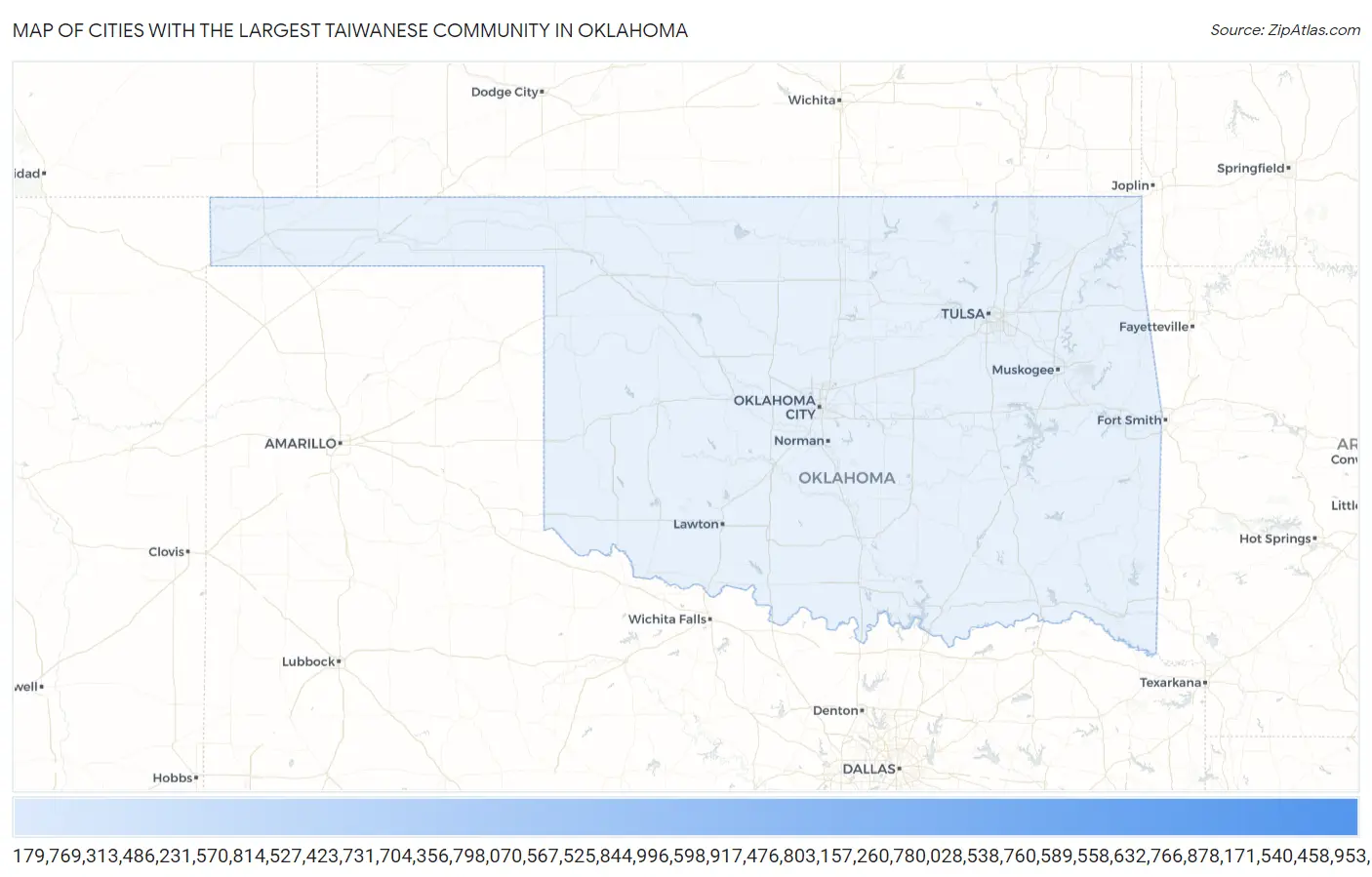 Cities with the Largest Taiwanese Community in Oklahoma Map