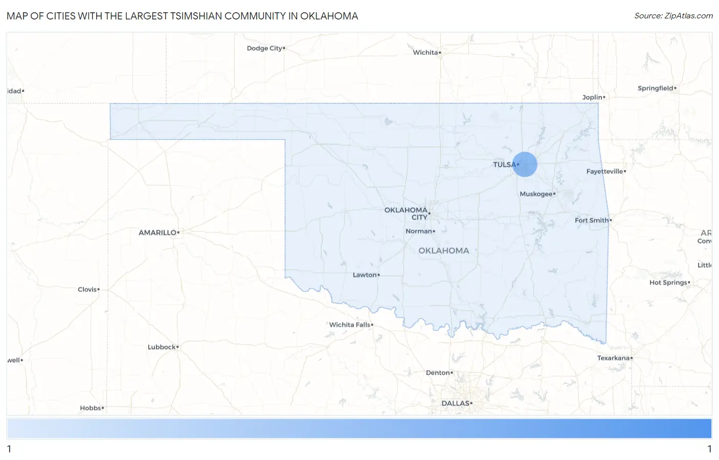 Cities with the Largest Tsimshian Community in Oklahoma Map
