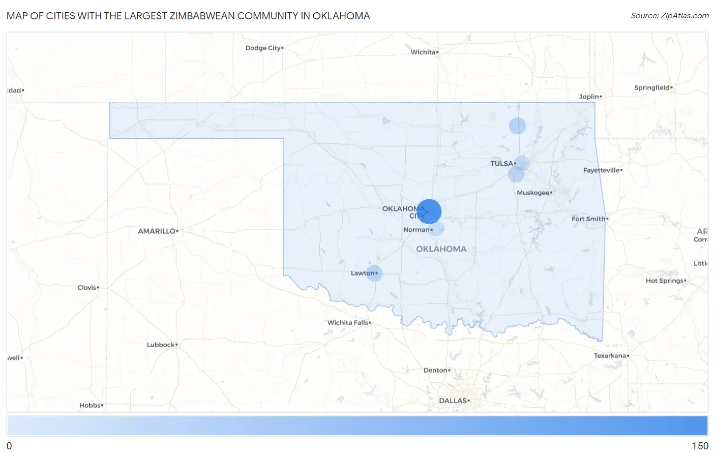 Cities with the Largest Zimbabwean Community in Oklahoma Map