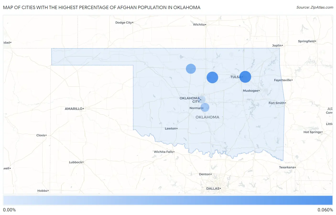 Cities with the Highest Percentage of Afghan Population in Oklahoma Map