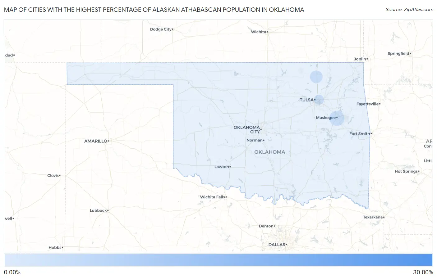 Cities with the Highest Percentage of Alaskan Athabascan Population in Oklahoma Map