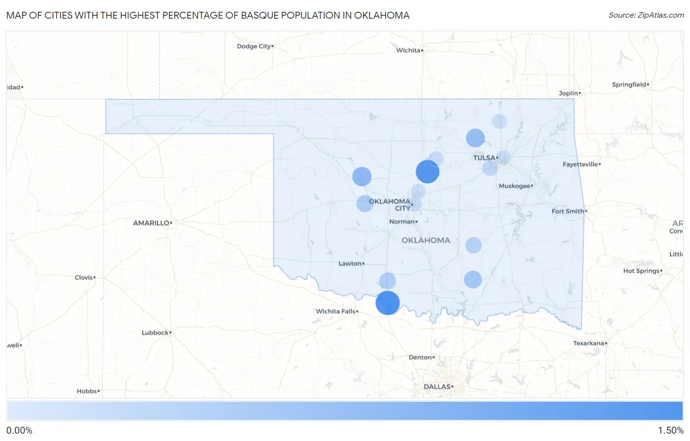 Cities with the Highest Percentage of Basque Population in Oklahoma Map