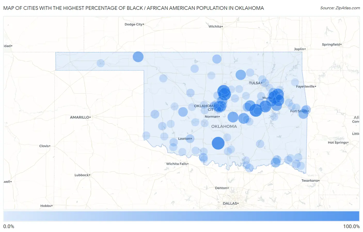 Cities with the Highest Percentage of Black / African American Population in Oklahoma Map