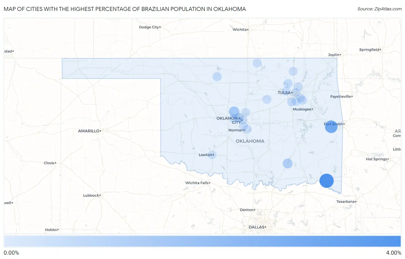 Cities with the Highest Percentage of Brazilian Population in Oklahoma Map