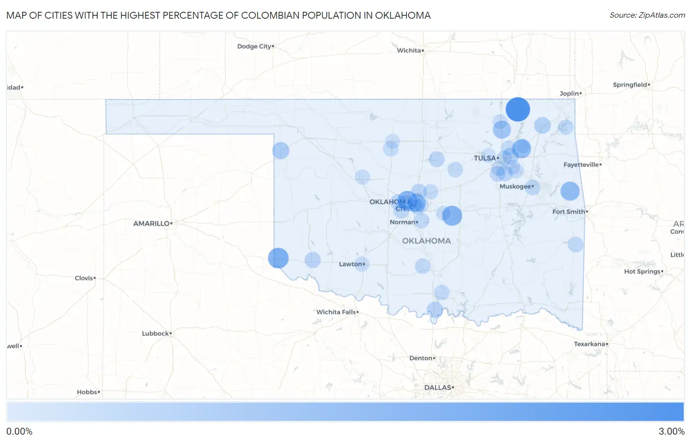 Cities with the Highest Percentage of Colombian Population in Oklahoma Map