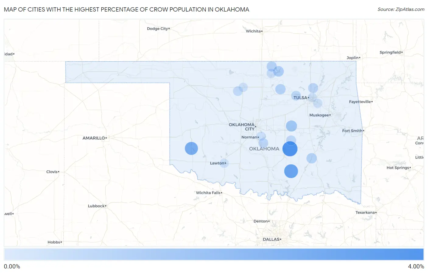 Cities with the Highest Percentage of Crow Population in Oklahoma Map