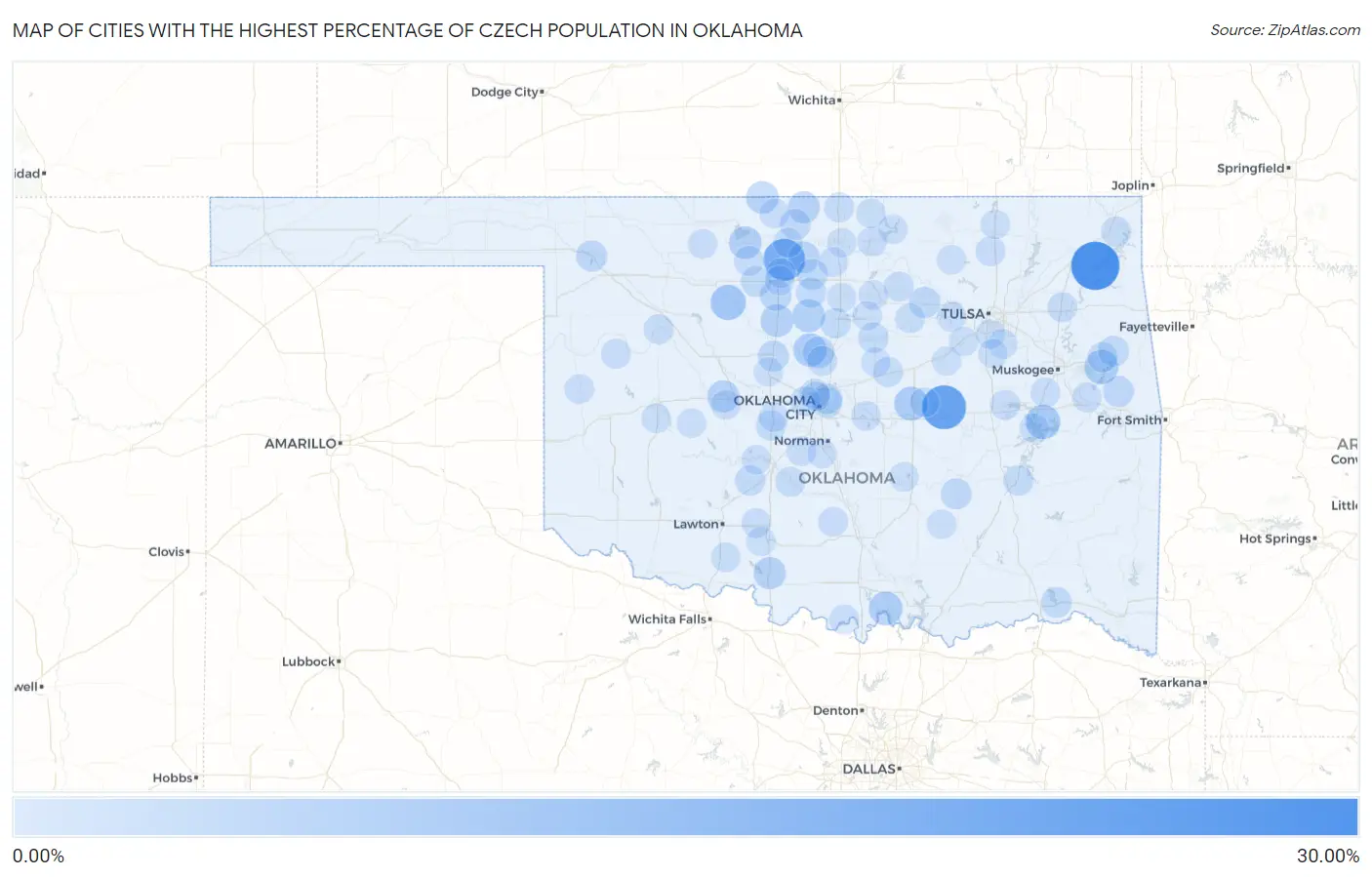 Cities with the Highest Percentage of Czech Population in Oklahoma Map