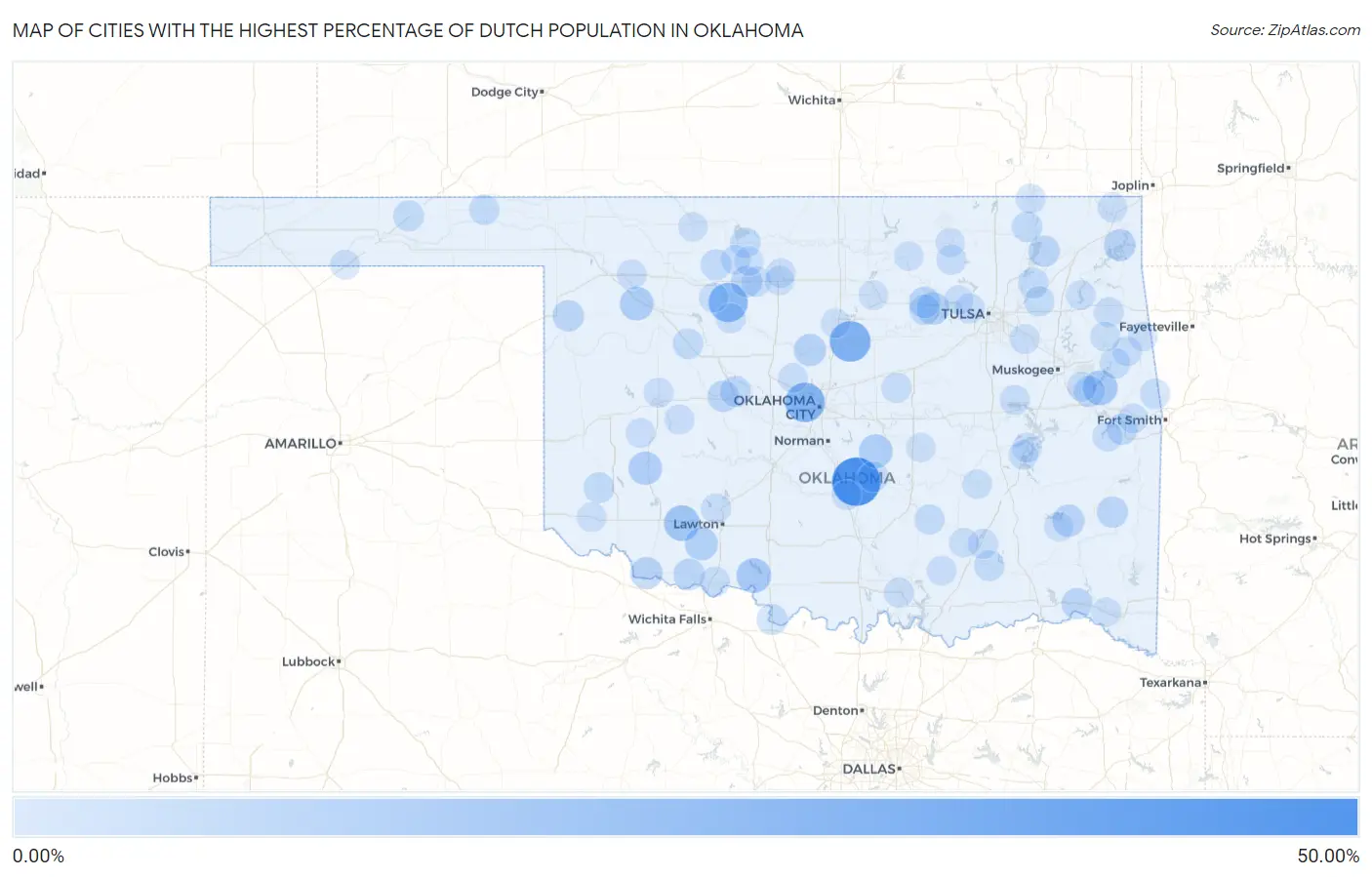 Cities with the Highest Percentage of Dutch Population in Oklahoma Map