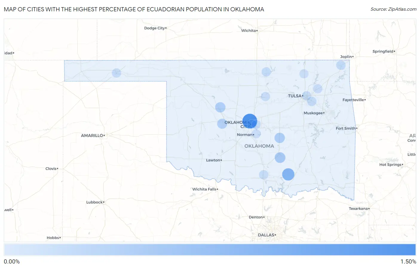 Cities with the Highest Percentage of Ecuadorian Population in Oklahoma Map