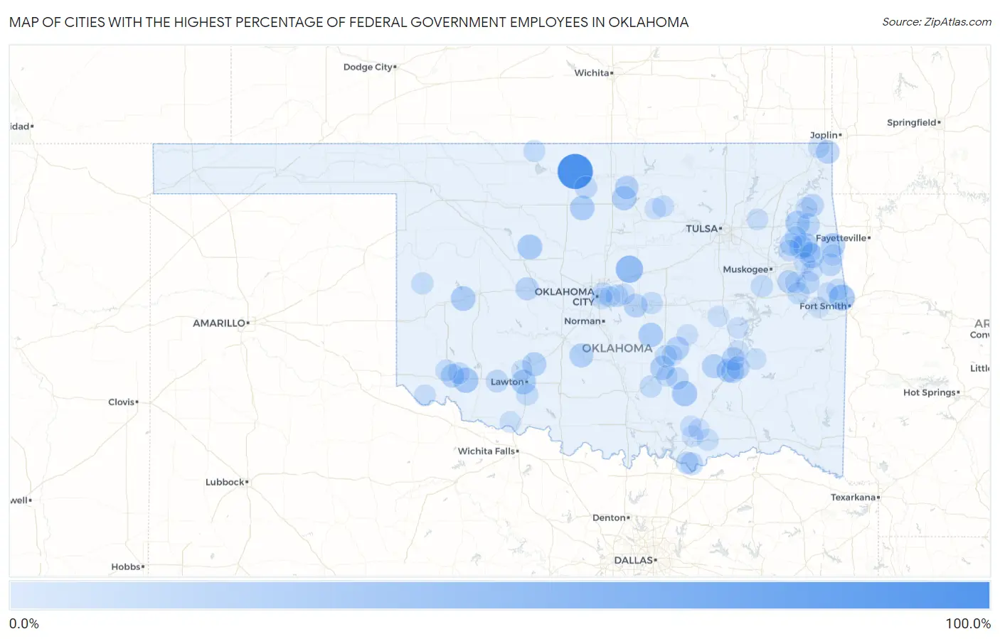 Cities with the Highest Percentage of Federal Government Employees in Oklahoma Map
