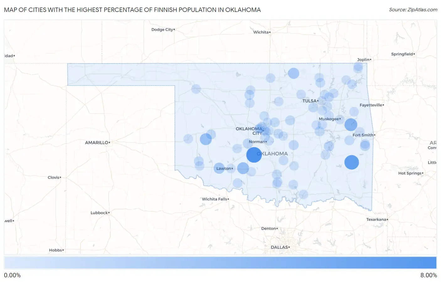 Cities with the Highest Percentage of Finnish Population in Oklahoma Map