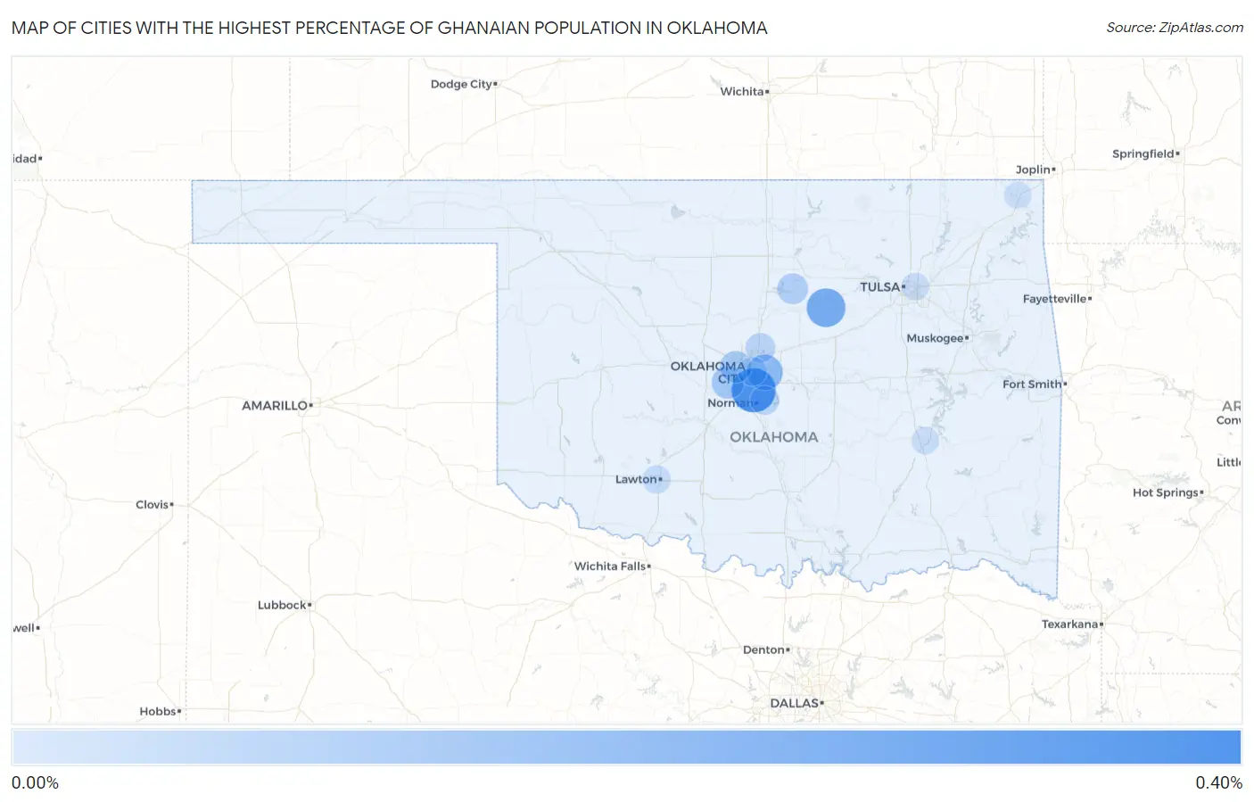 Cities with the Highest Percentage of Ghanaian Population in Oklahoma Map