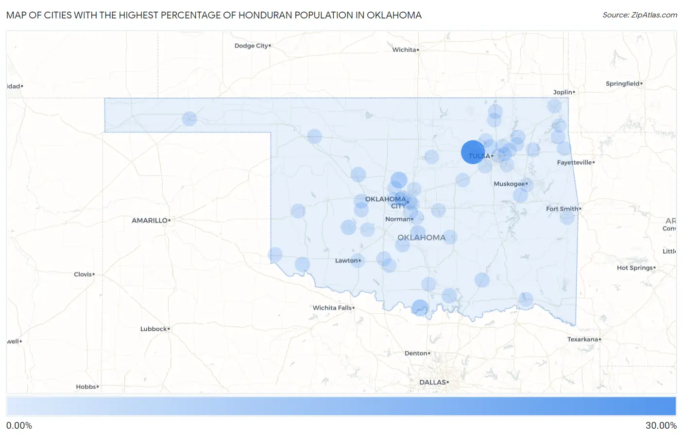 Cities with the Highest Percentage of Honduran Population in Oklahoma Map
