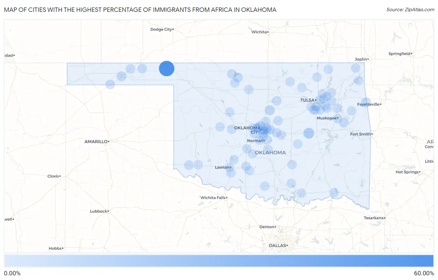 Cities with the Highest Percentage of Immigrants from Africa in Oklahoma Map