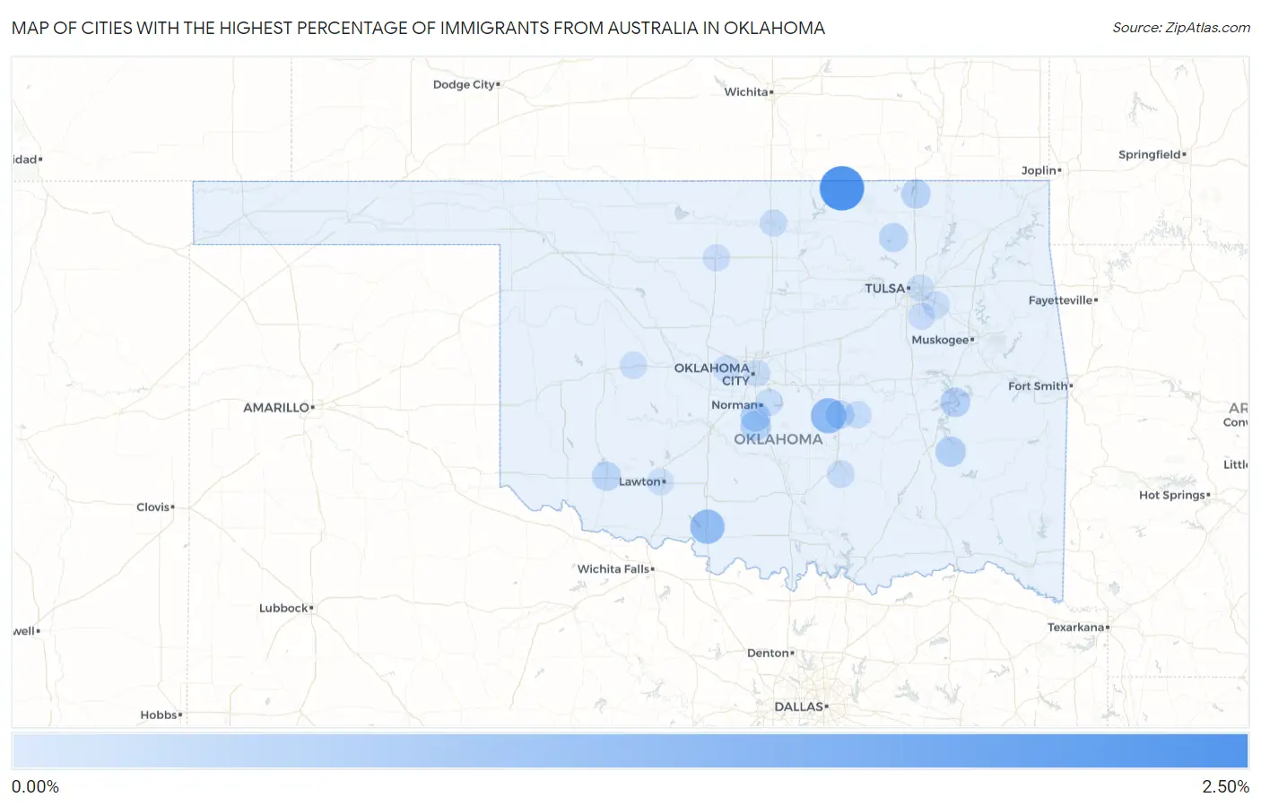 Cities with the Highest Percentage of Immigrants from Australia in Oklahoma Map