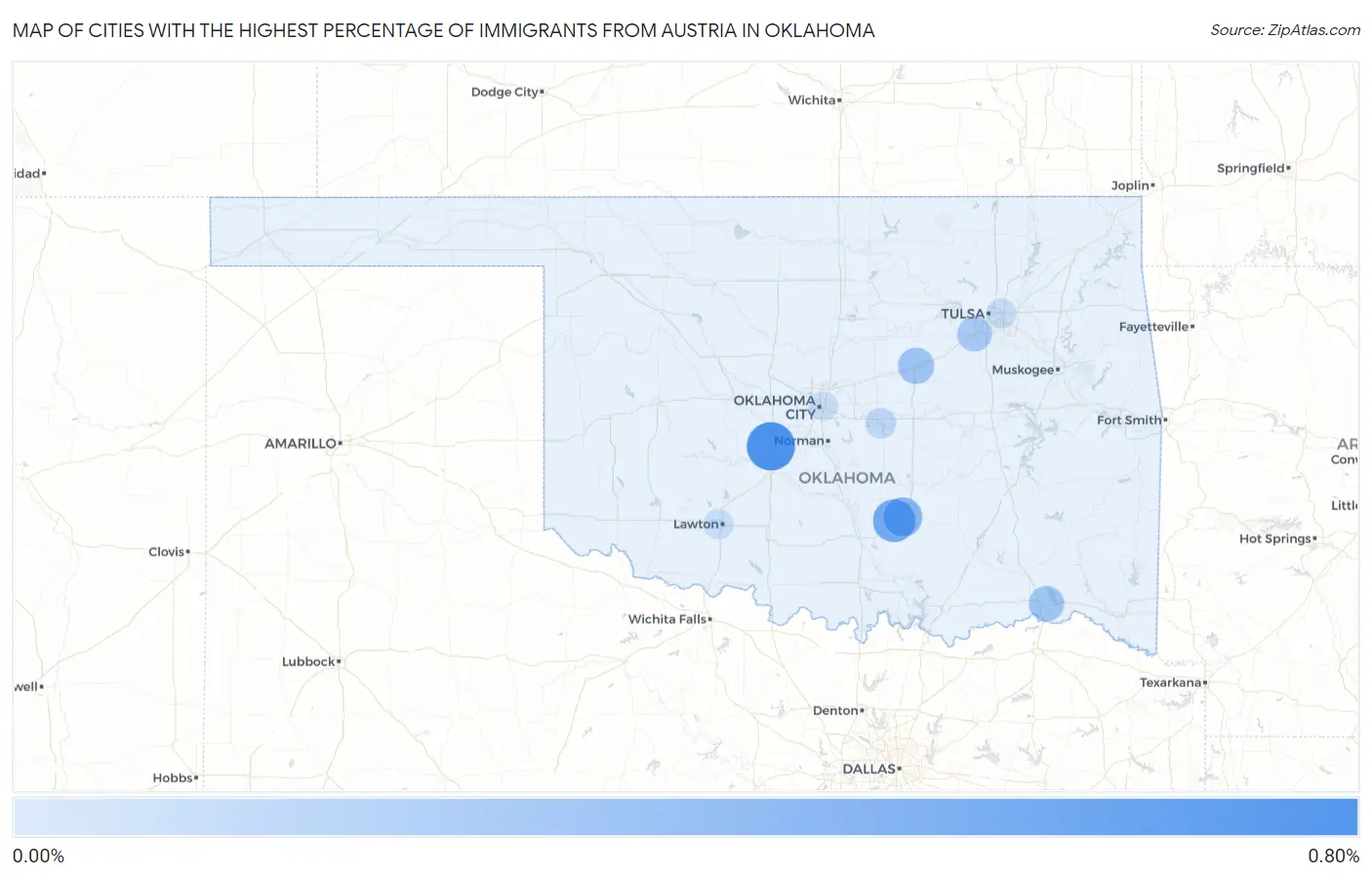Cities with the Highest Percentage of Immigrants from Austria in Oklahoma Map