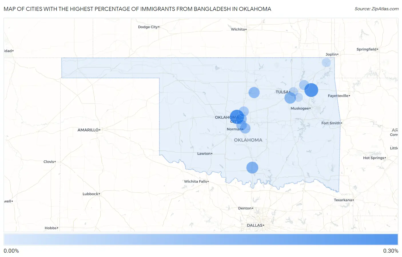 Cities with the Highest Percentage of Immigrants from Bangladesh in Oklahoma Map