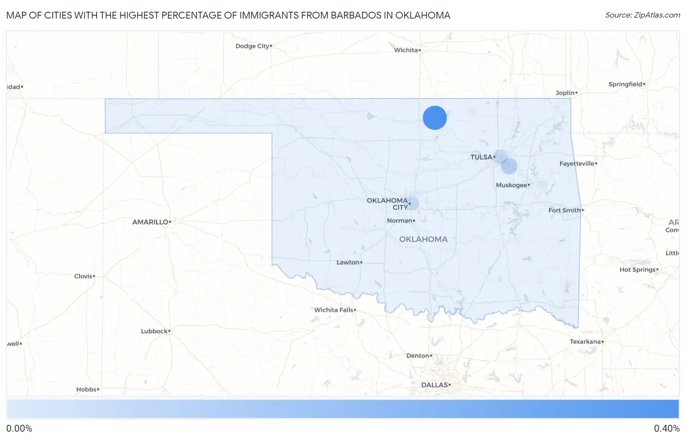 Cities with the Highest Percentage of Immigrants from Barbados in Oklahoma Map