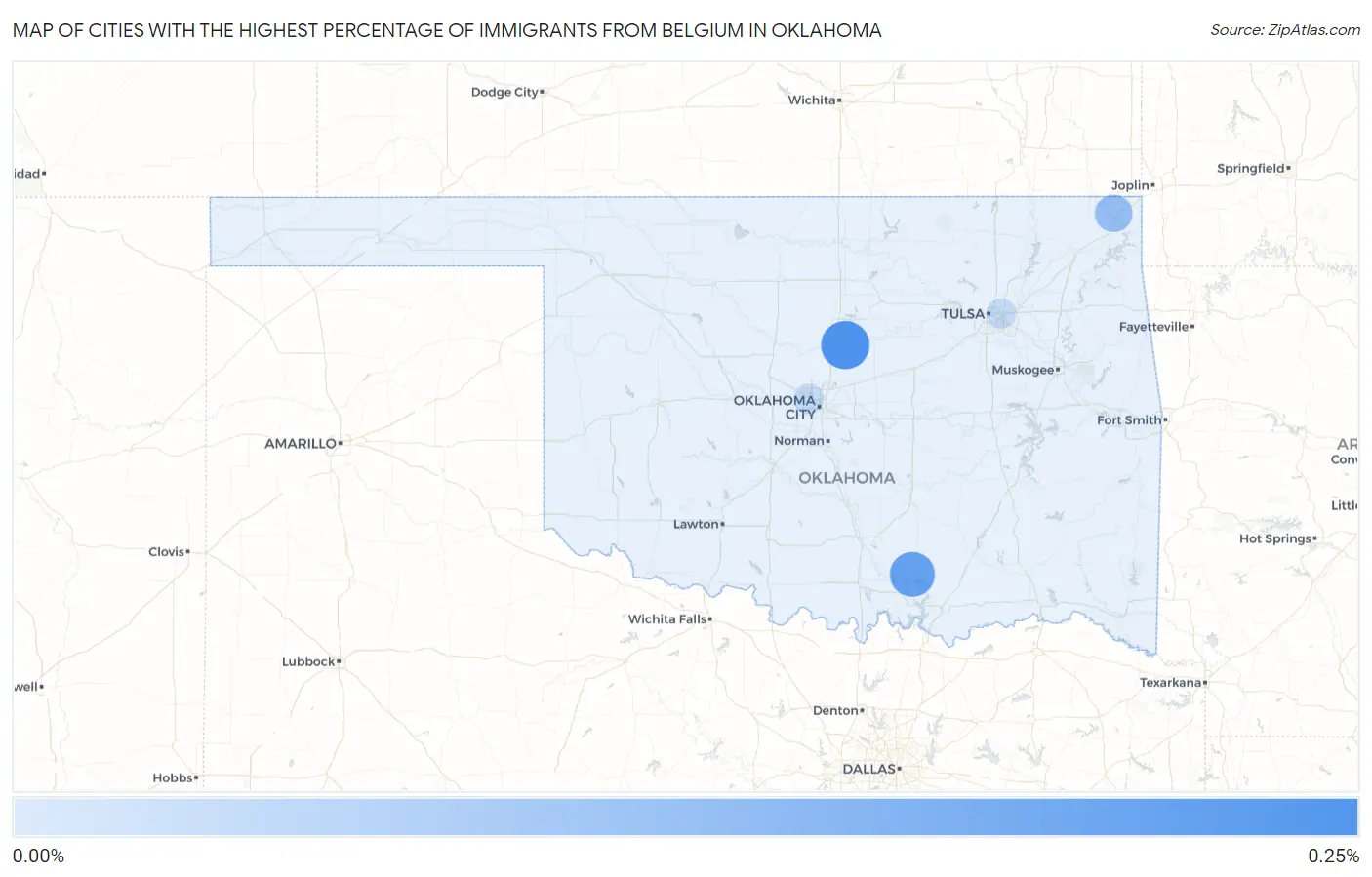 Cities with the Highest Percentage of Immigrants from Belgium in Oklahoma Map