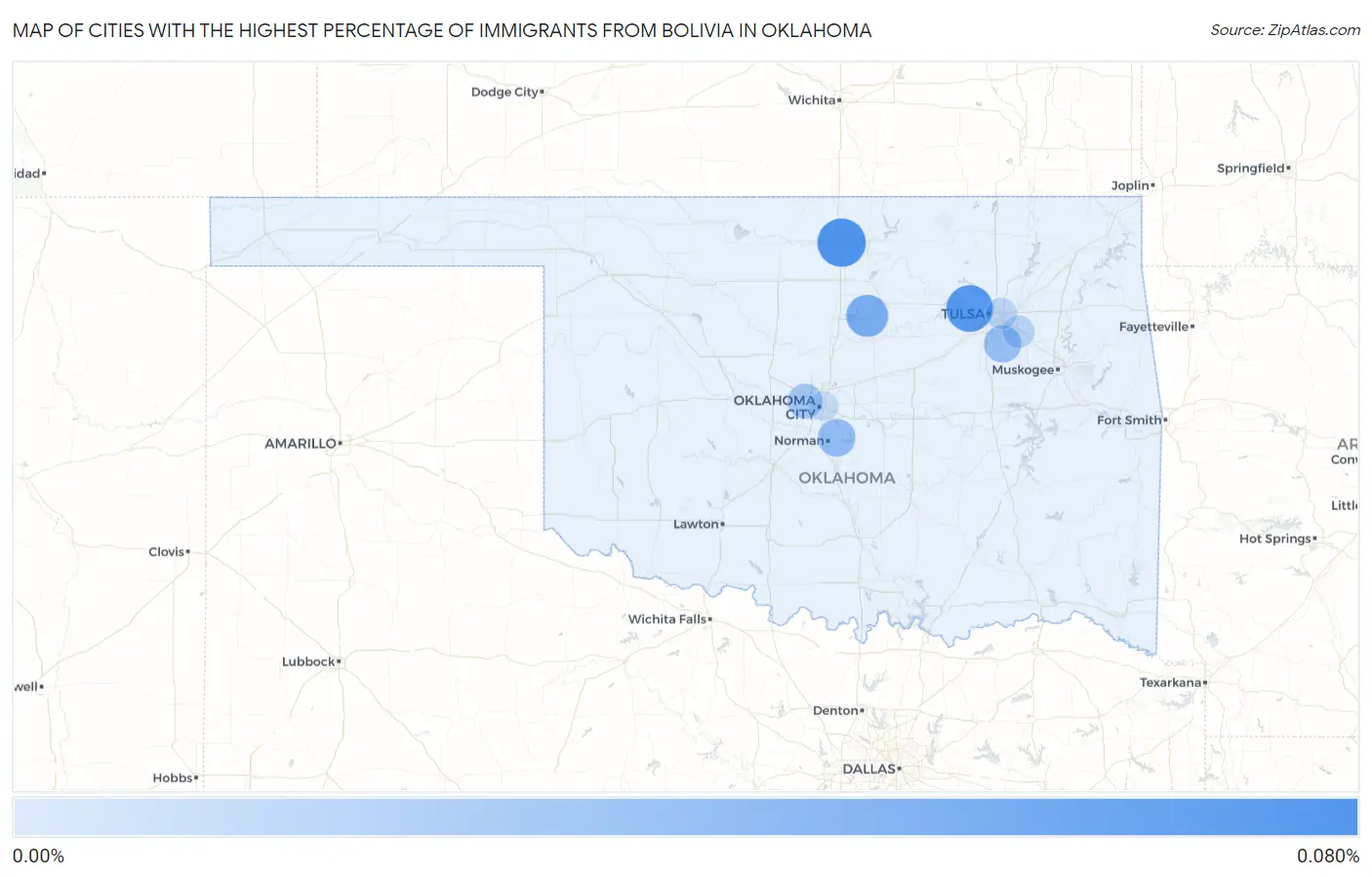 Cities with the Highest Percentage of Immigrants from Bolivia in Oklahoma Map