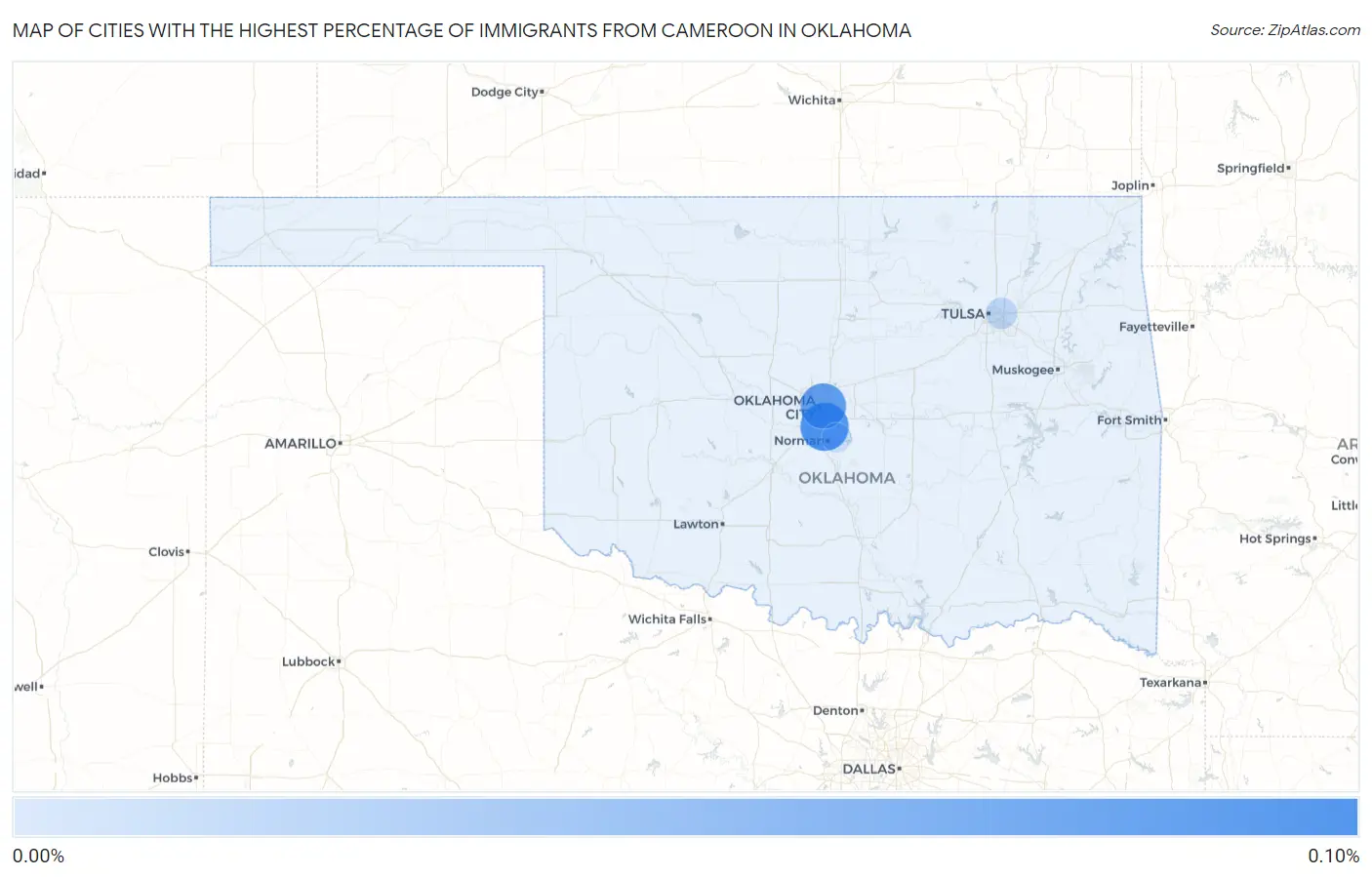 Cities with the Highest Percentage of Immigrants from Cameroon in Oklahoma Map