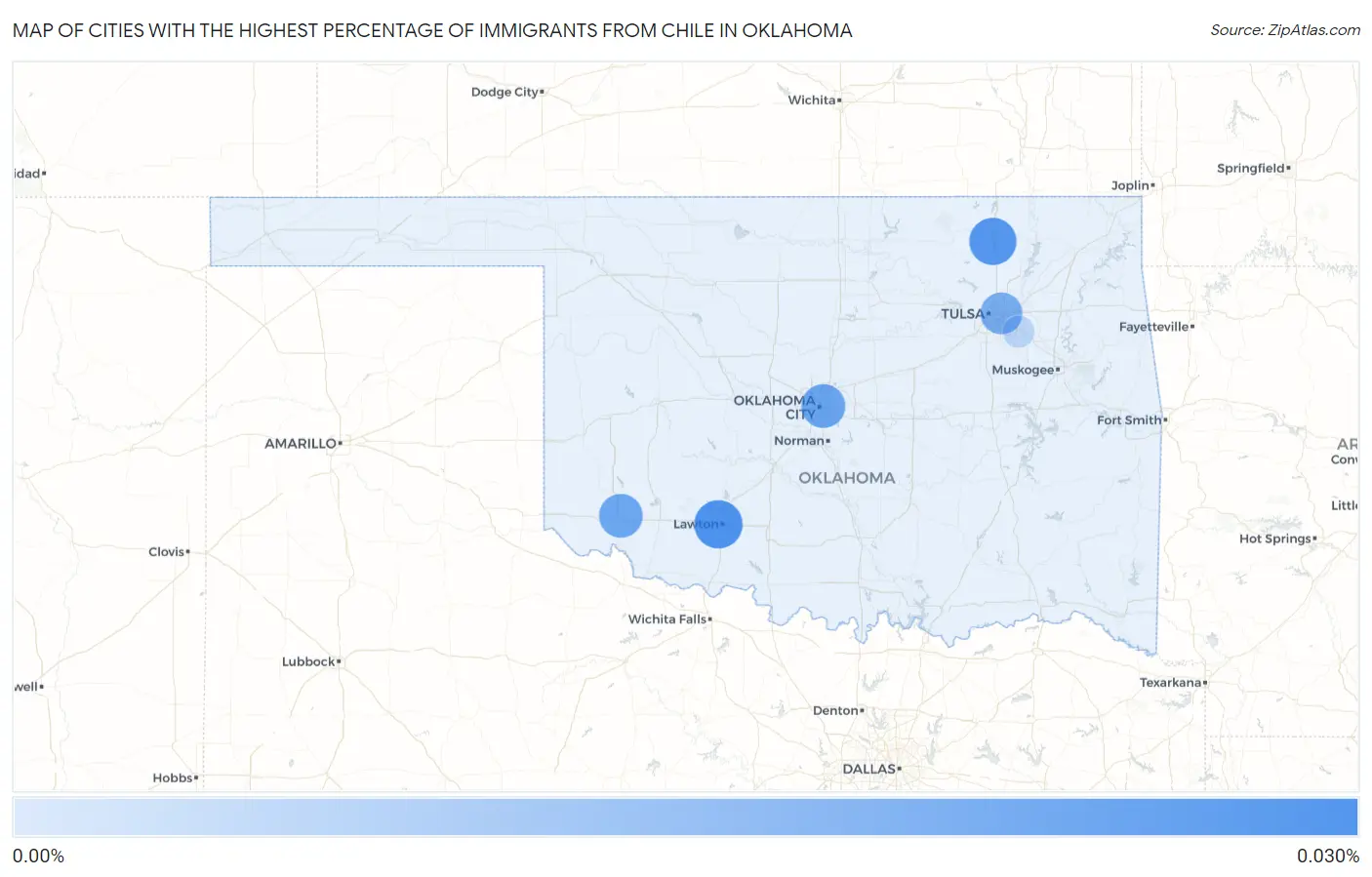 Cities with the Highest Percentage of Immigrants from Chile in Oklahoma Map