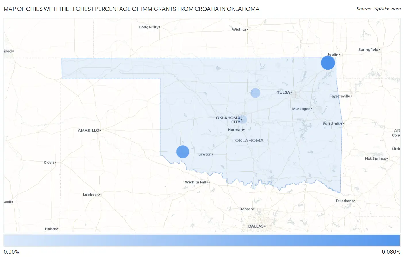 Cities with the Highest Percentage of Immigrants from Croatia in Oklahoma Map