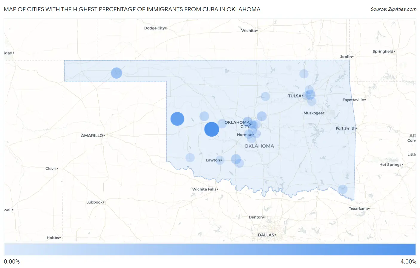 Cities with the Highest Percentage of Immigrants from Cuba in Oklahoma Map