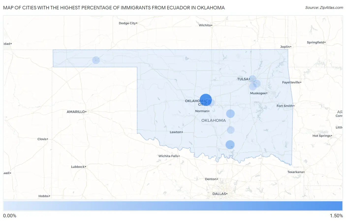 Cities with the Highest Percentage of Immigrants from Ecuador in Oklahoma Map