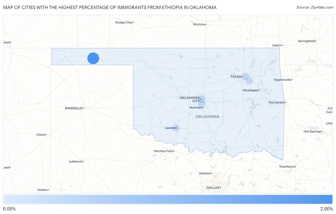 Cities with the Highest Percentage of Immigrants from Ethiopia in Oklahoma Map