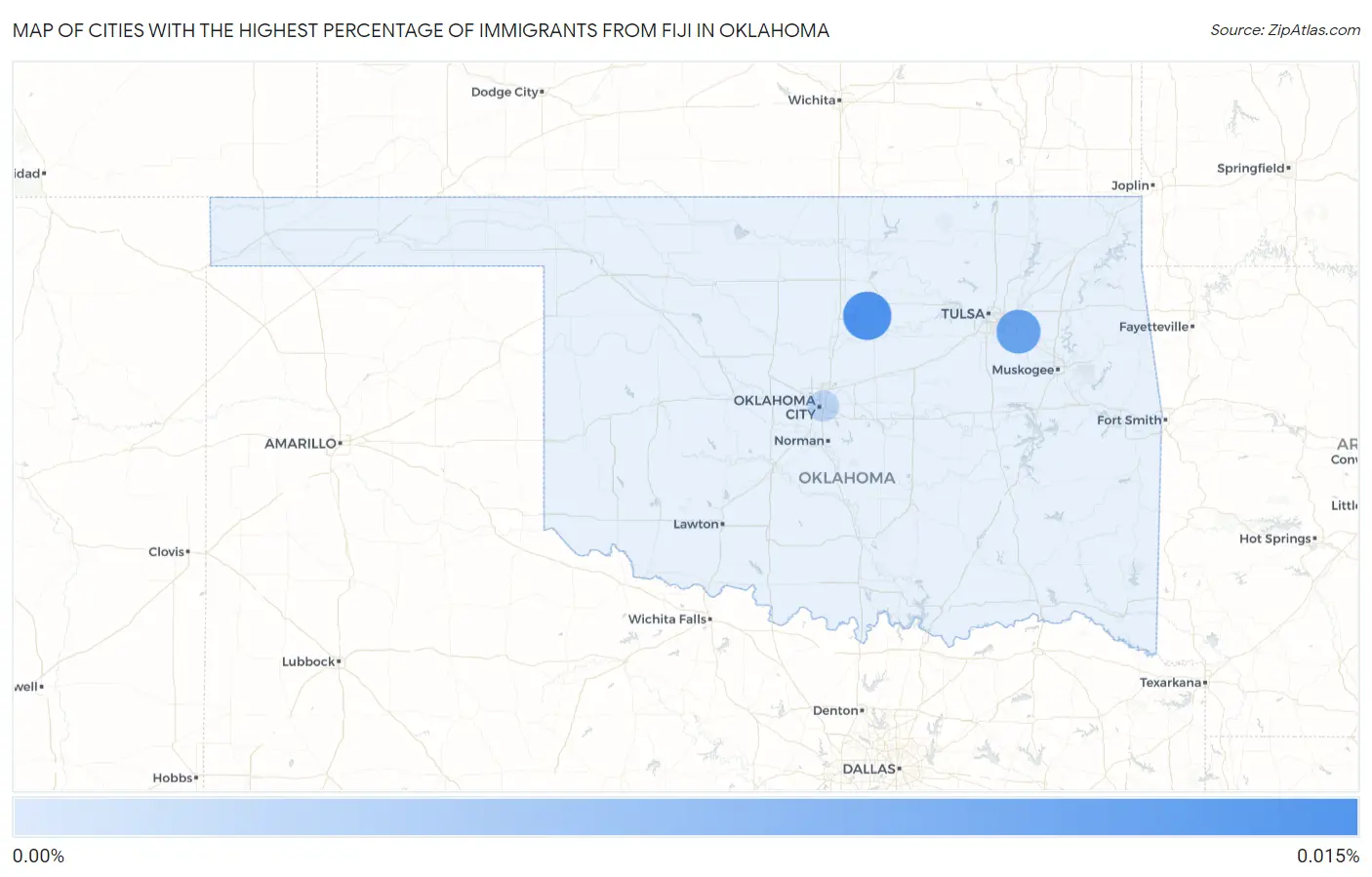 Cities with the Highest Percentage of Immigrants from Fiji in Oklahoma Map