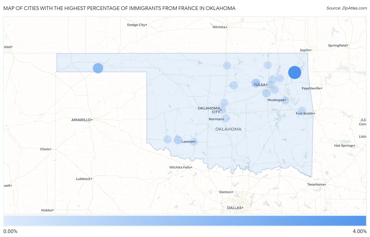 Cities with the Highest Percentage of Immigrants from France in Oklahoma Map