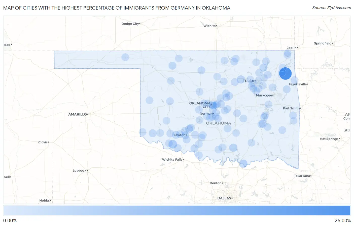 Cities with the Highest Percentage of Immigrants from Germany in Oklahoma Map