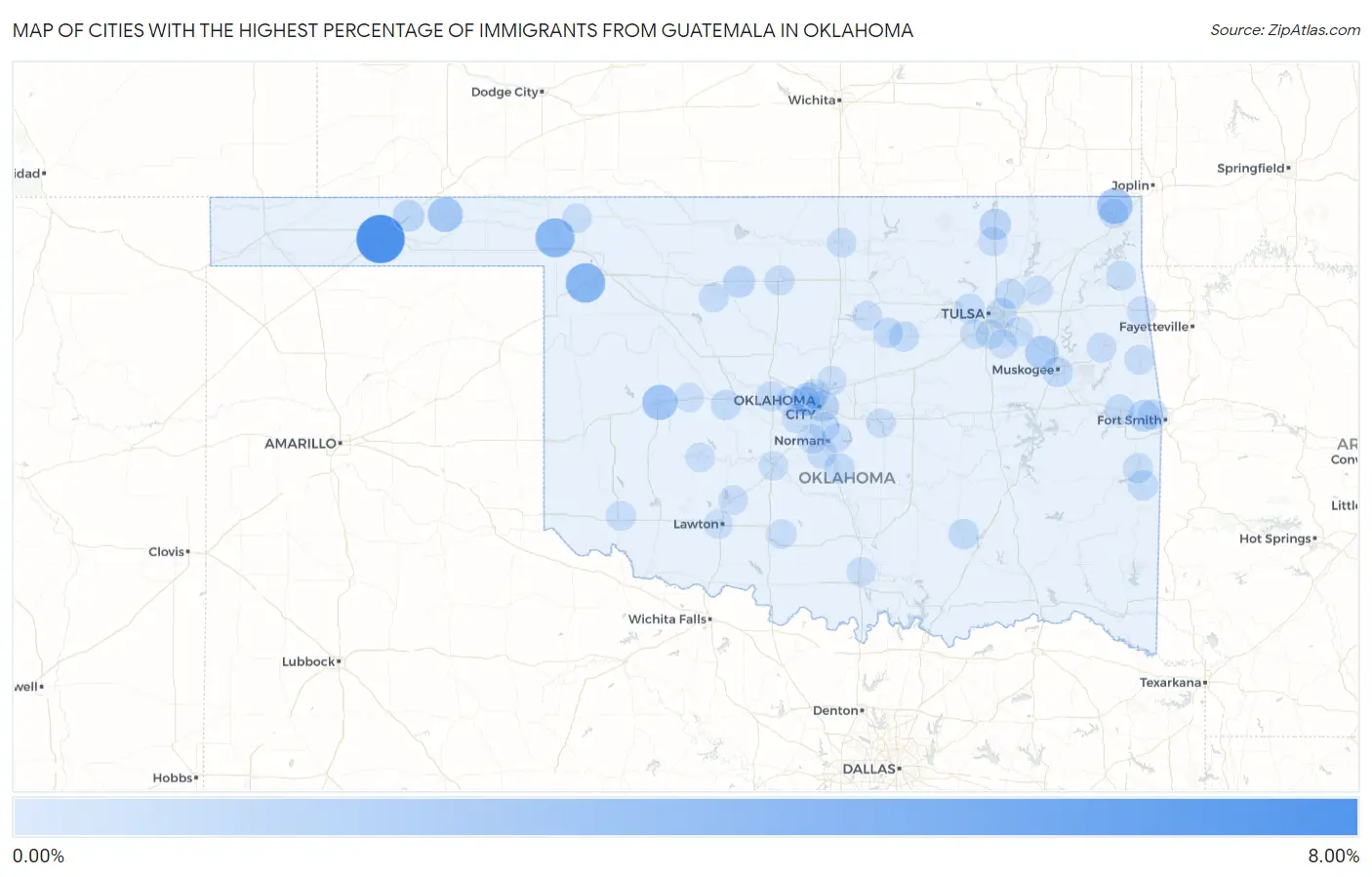 Cities with the Highest Percentage of Immigrants from Guatemala in Oklahoma Map