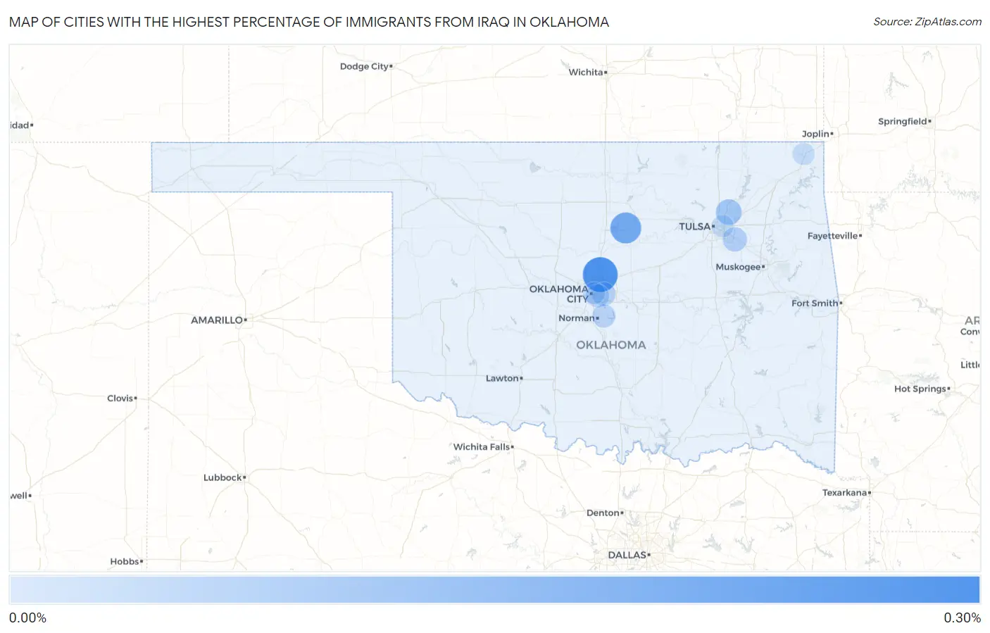 Cities with the Highest Percentage of Immigrants from Iraq in Oklahoma Map