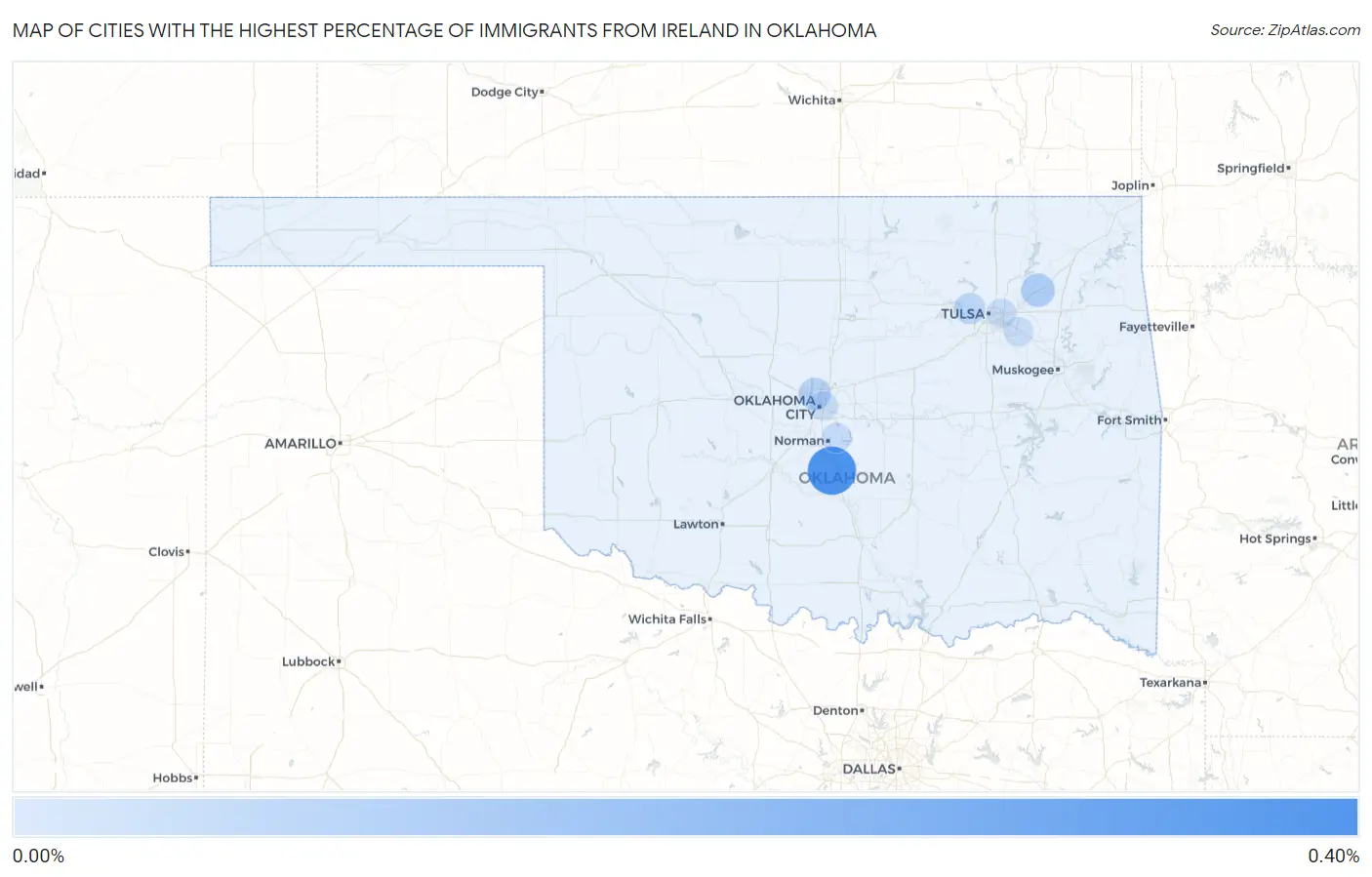 Cities with the Highest Percentage of Immigrants from Ireland in Oklahoma Map
