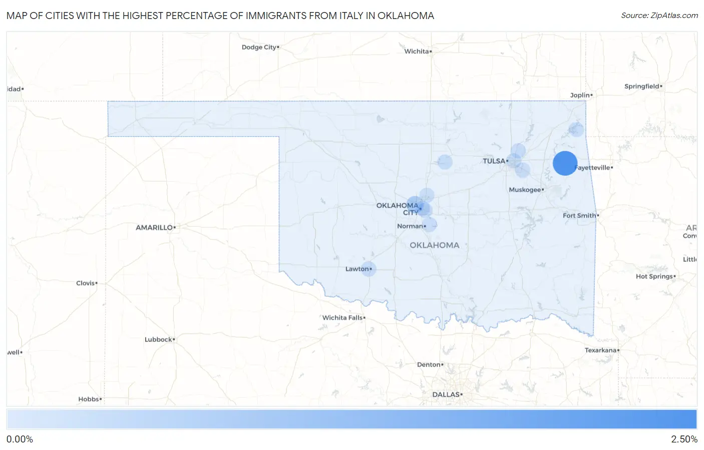 Cities with the Highest Percentage of Immigrants from Italy in Oklahoma Map
