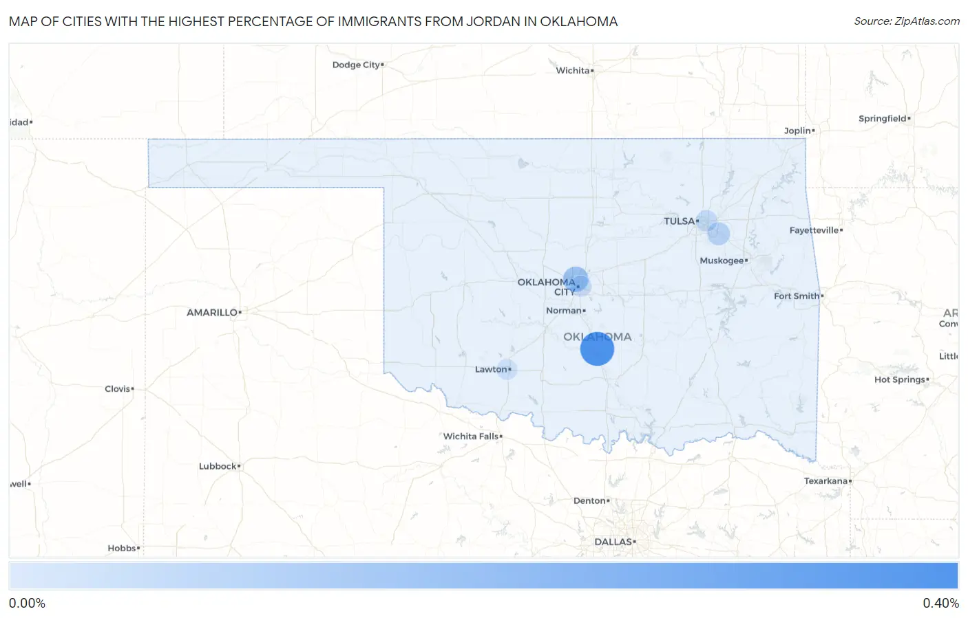 Cities with the Highest Percentage of Immigrants from Jordan in Oklahoma Map